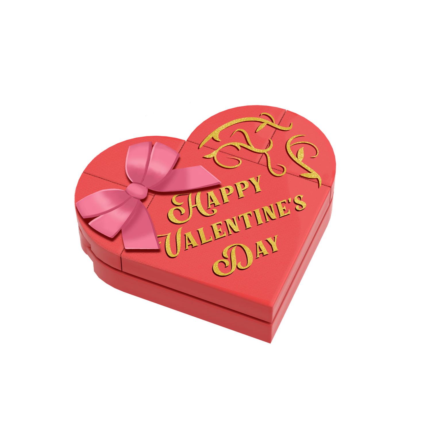 Red heart shaped box of chocolates for valentines on a white background