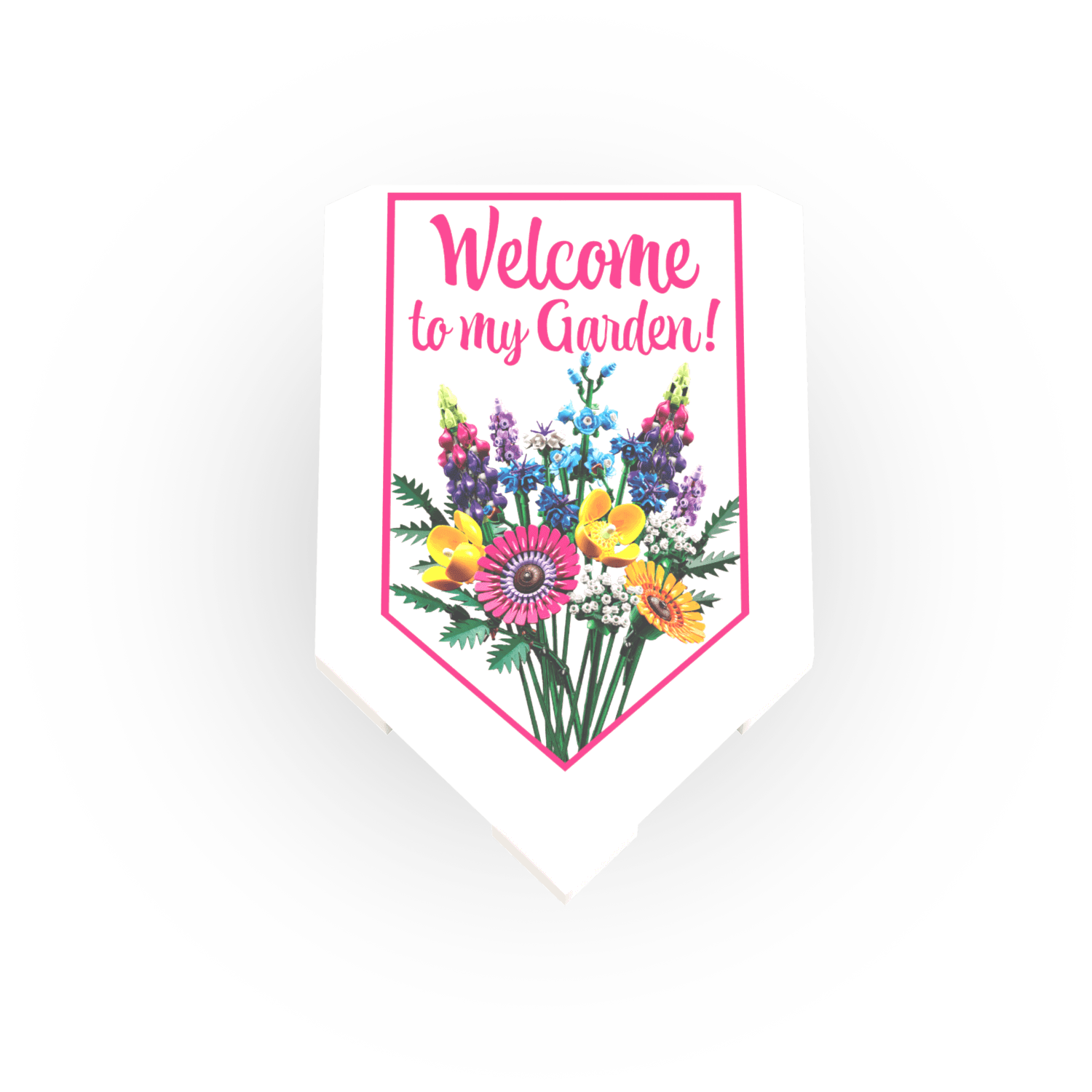 Decorative banner flag with flowers and 'Welcome to my Garden!' text on a white background