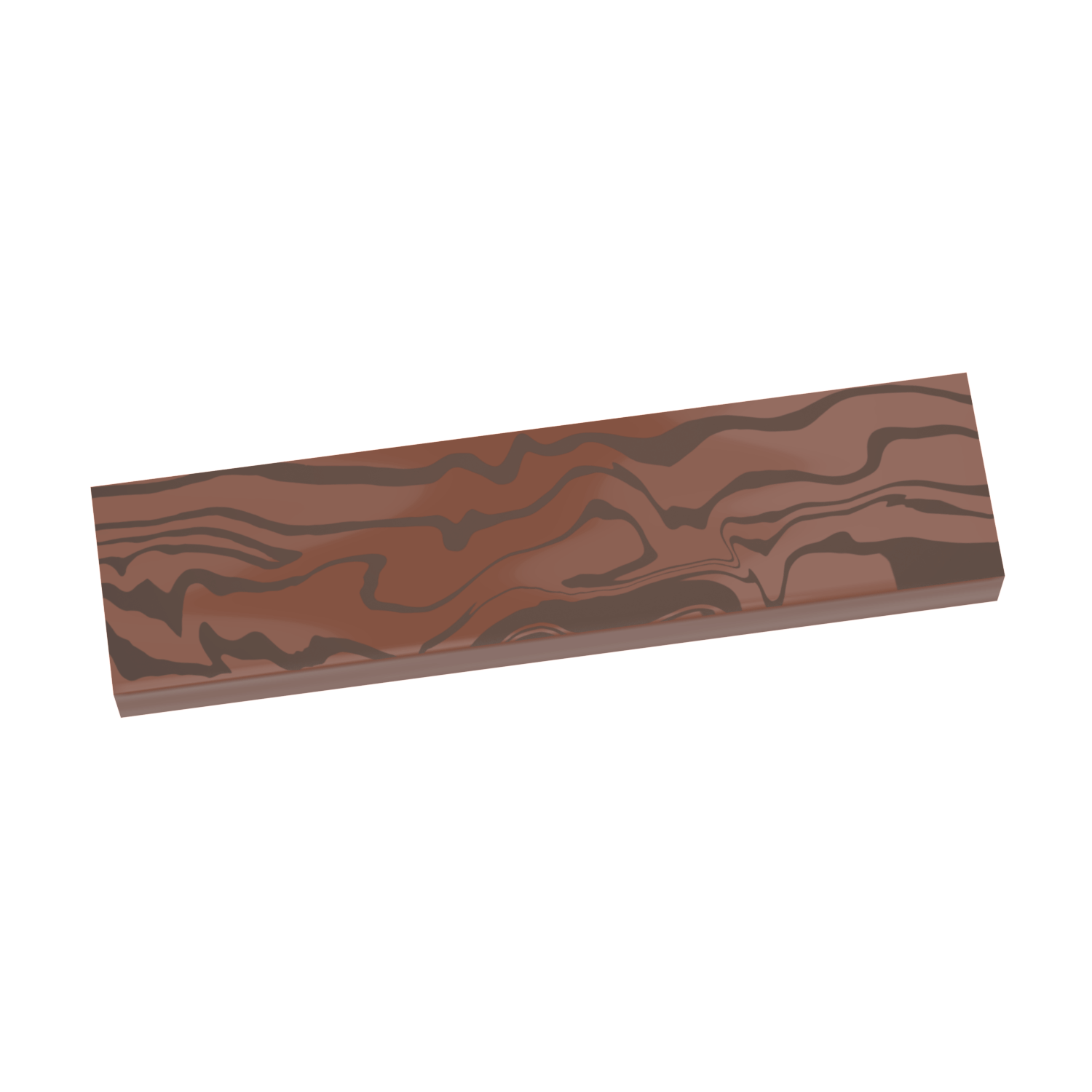 A custom-printed reddish-brown 1x4 tile with a wood grain pattern, designed to resemble a wood plank.