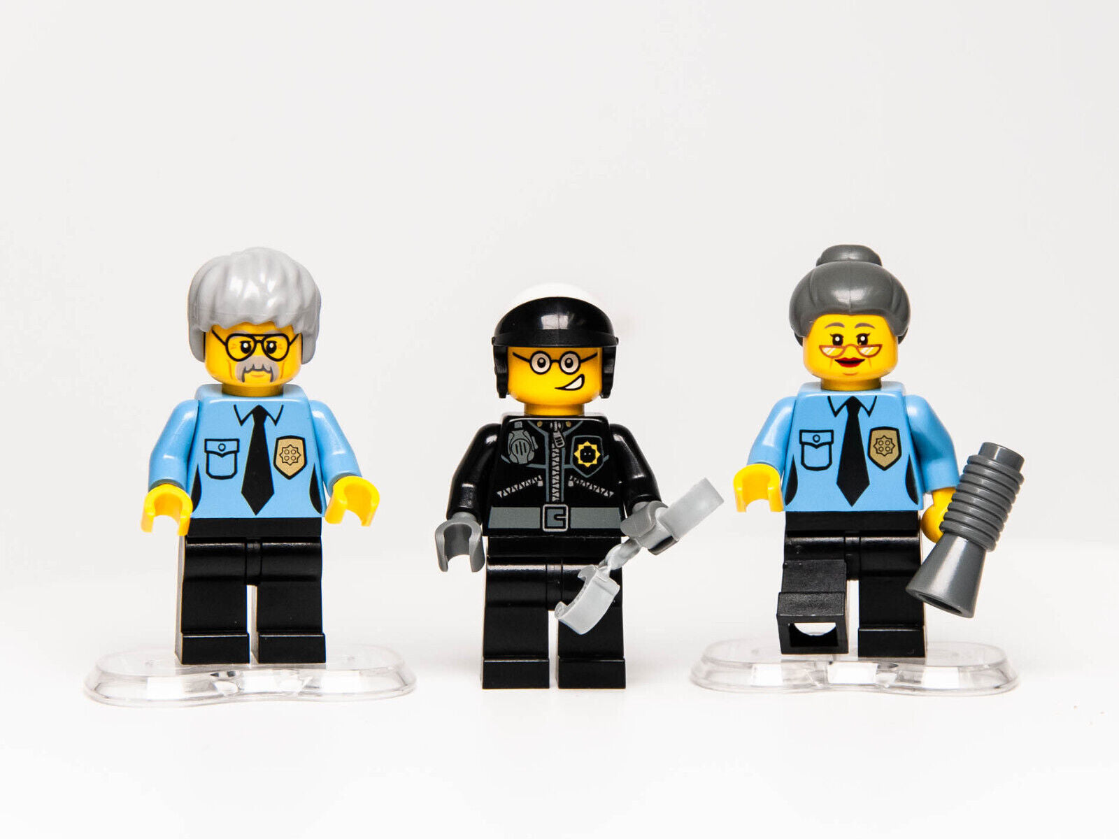 (Lof of 3) LEGO Movie Ma & Pa Cop, Bad Cop Minifigures w/ Kragle Stands