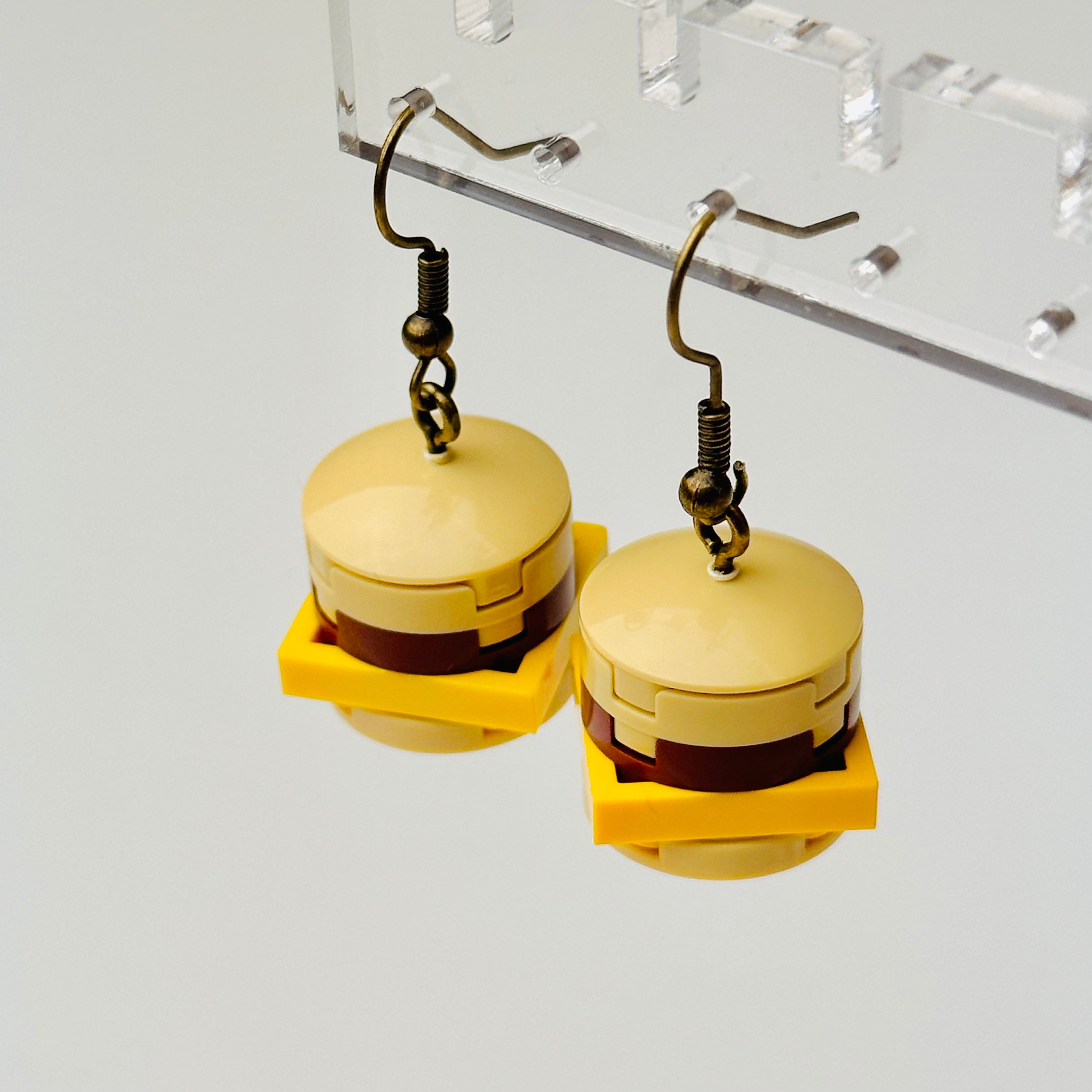 StudBee - Cheesy Cheeseburger Brick Built Funny Food Earrings, Handmade with Lego® - StudBee