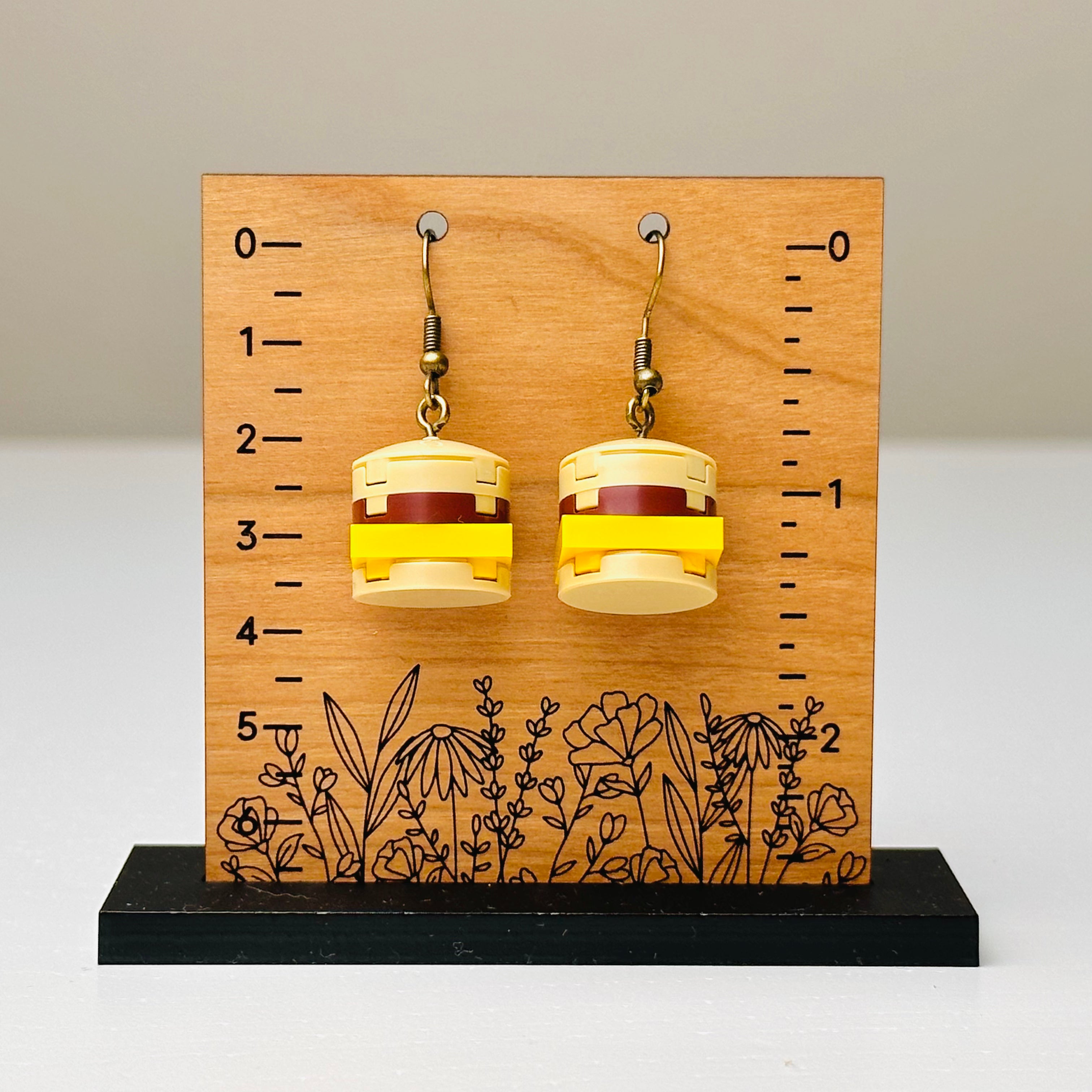 StudBee - Cheesy Cheeseburger Brick Built Funny Food Earrings, Handmade with Lego® - StudBee