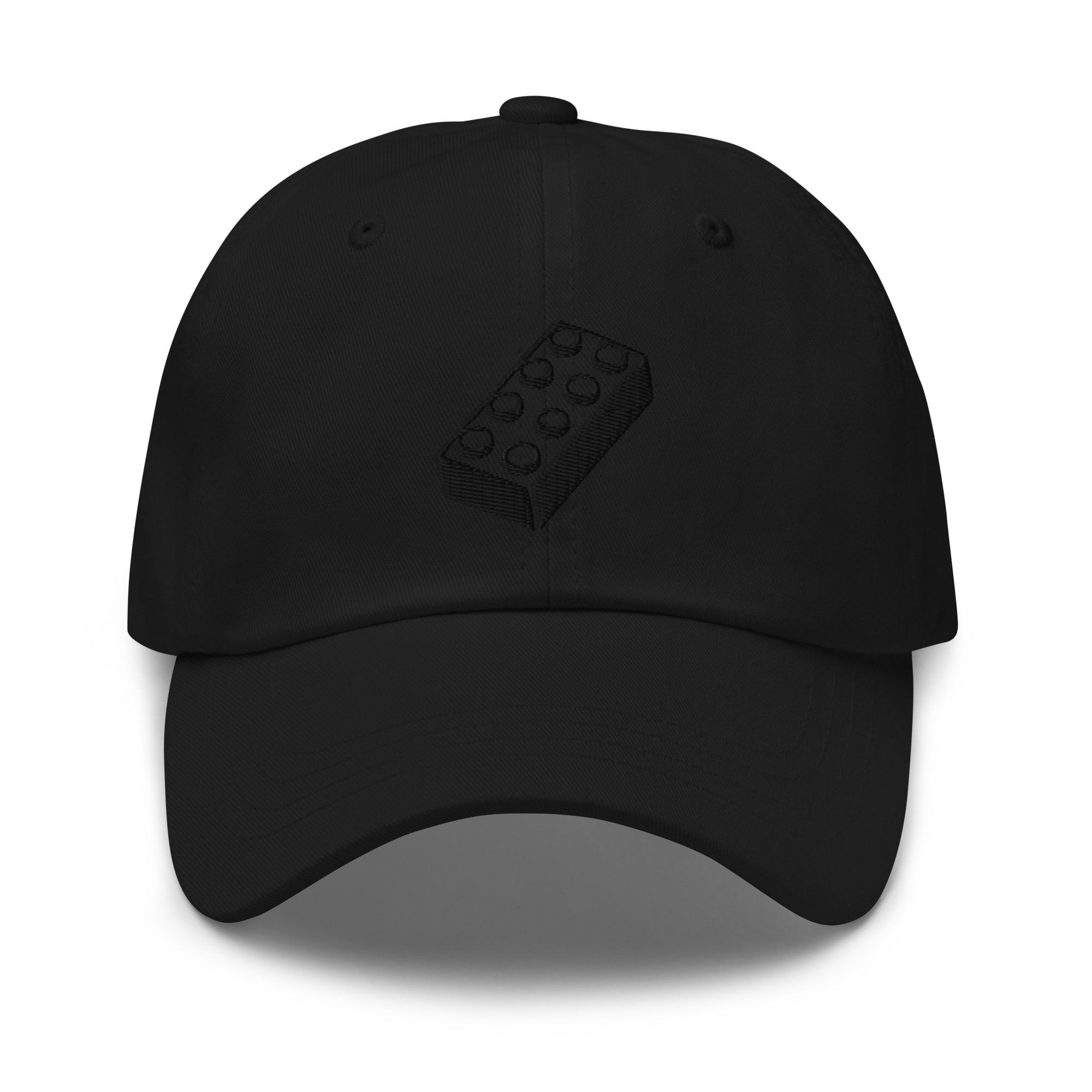black lego brick hat, frontal view