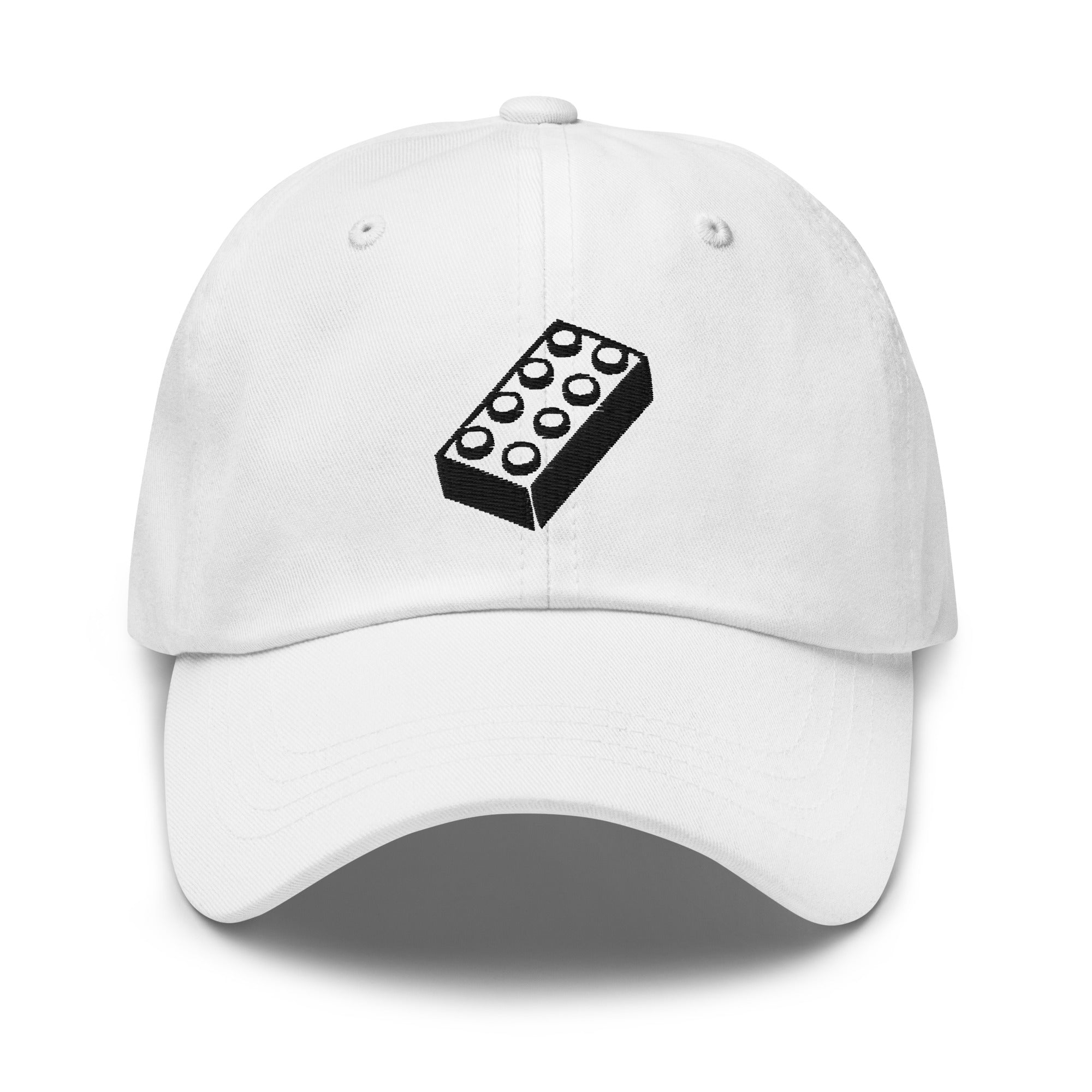 white lego brick dad hat, frontal view