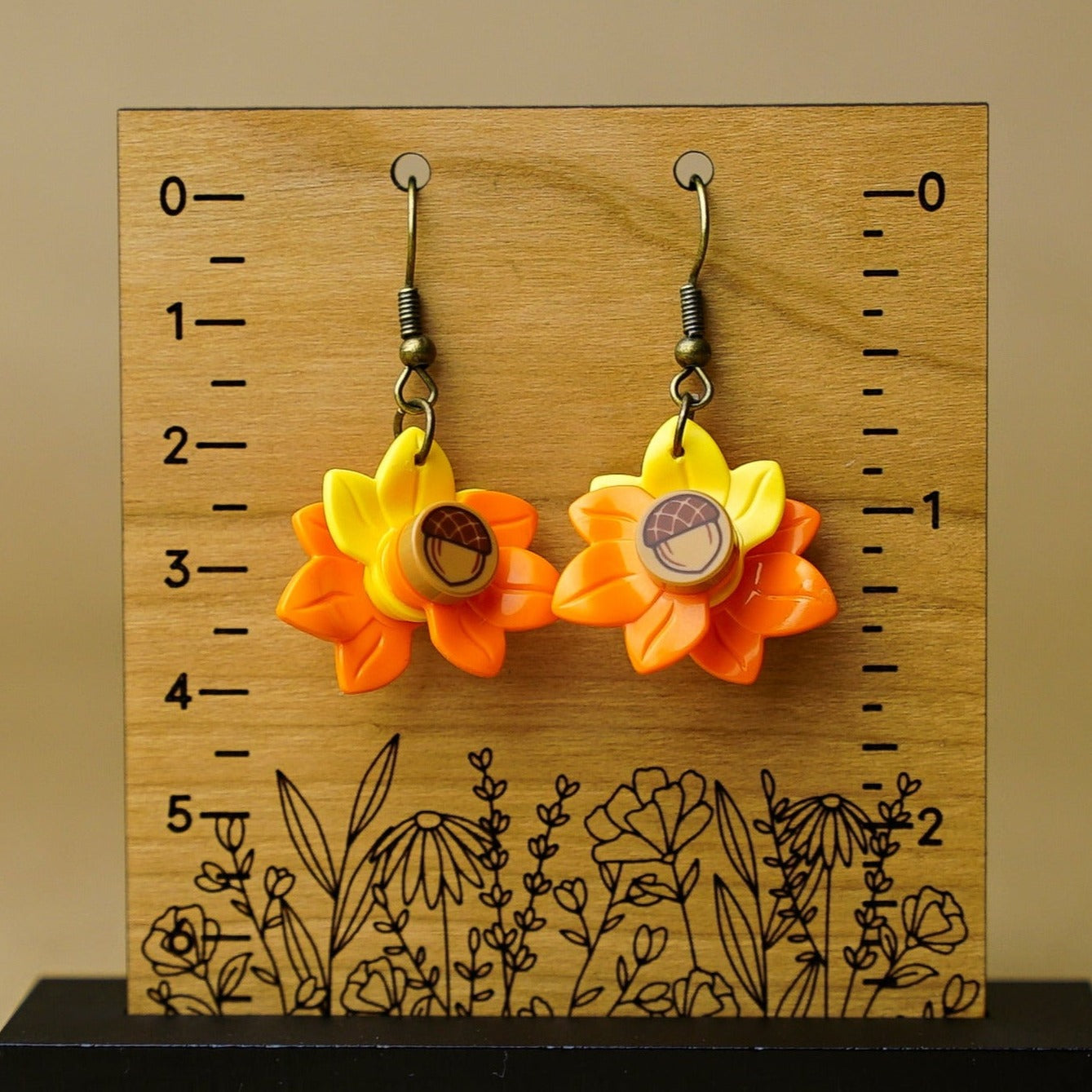 StudBee - Autumn Fall Leaves Dangle Earrings, Handmade with LEGO®Thanksgiving Acorn - StudBee