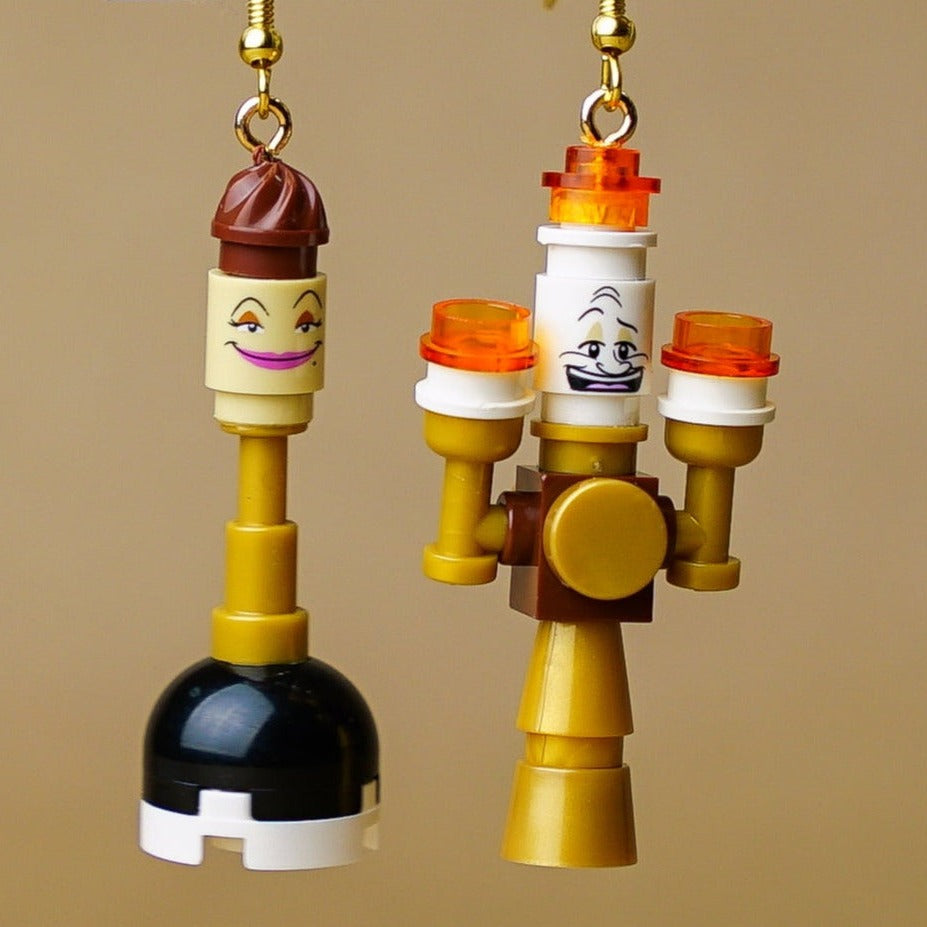 StudBee - Beastly Castle Earrings with LEGO® Lumiere & Babbette Minifigures - StudBee