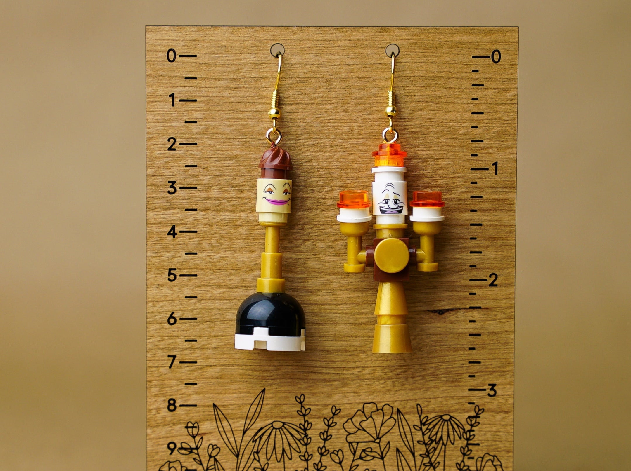 StudBee - Beastly Castle Earrings with LEGO® Lumiere & Babbette Minifigures - StudBee