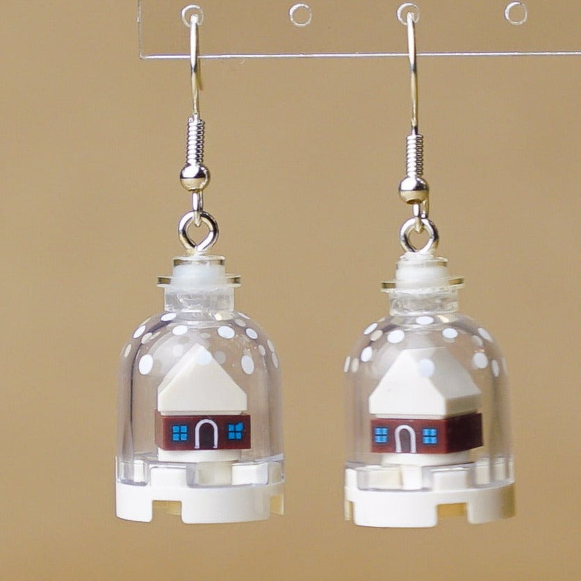 StudBee - Winter Snowglobe Holiday Earrings, Handmade with LEGO® Miniture Gingerbread House - StudBee