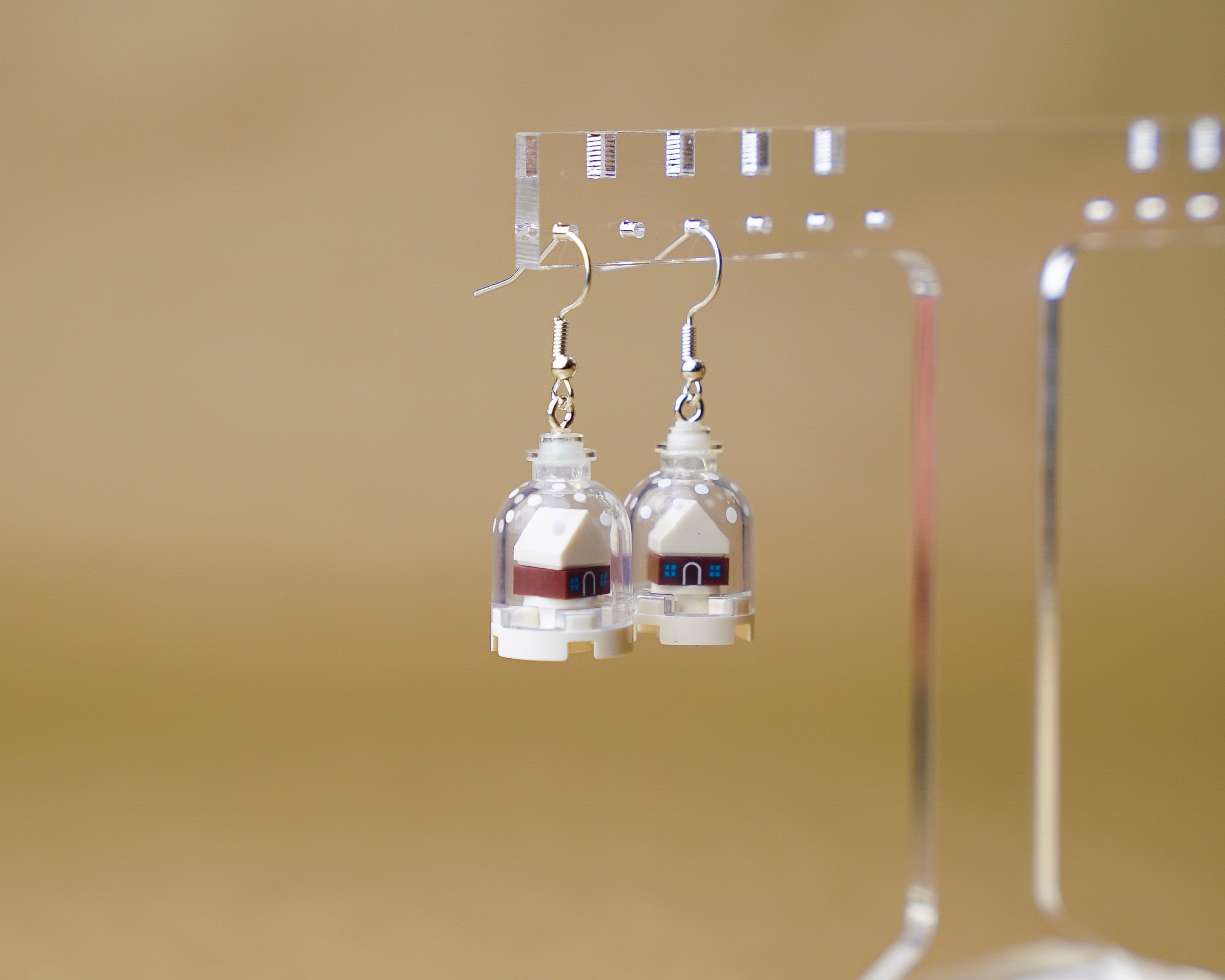 StudBee - Winter Snowglobe Holiday Earrings, Handmade with LEGO® Miniture Gingerbread House - StudBee