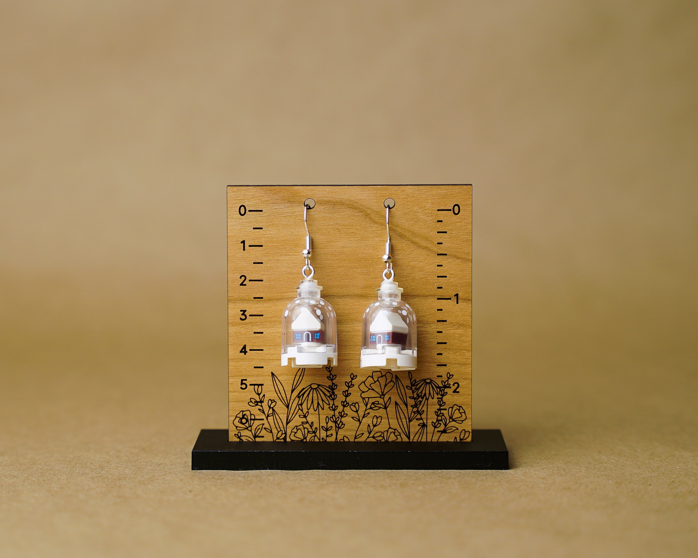 StudBee - Winter Snowglobe Holiday Earrings, Handmade with LEGO® Miniture Gingerbread House - StudBee