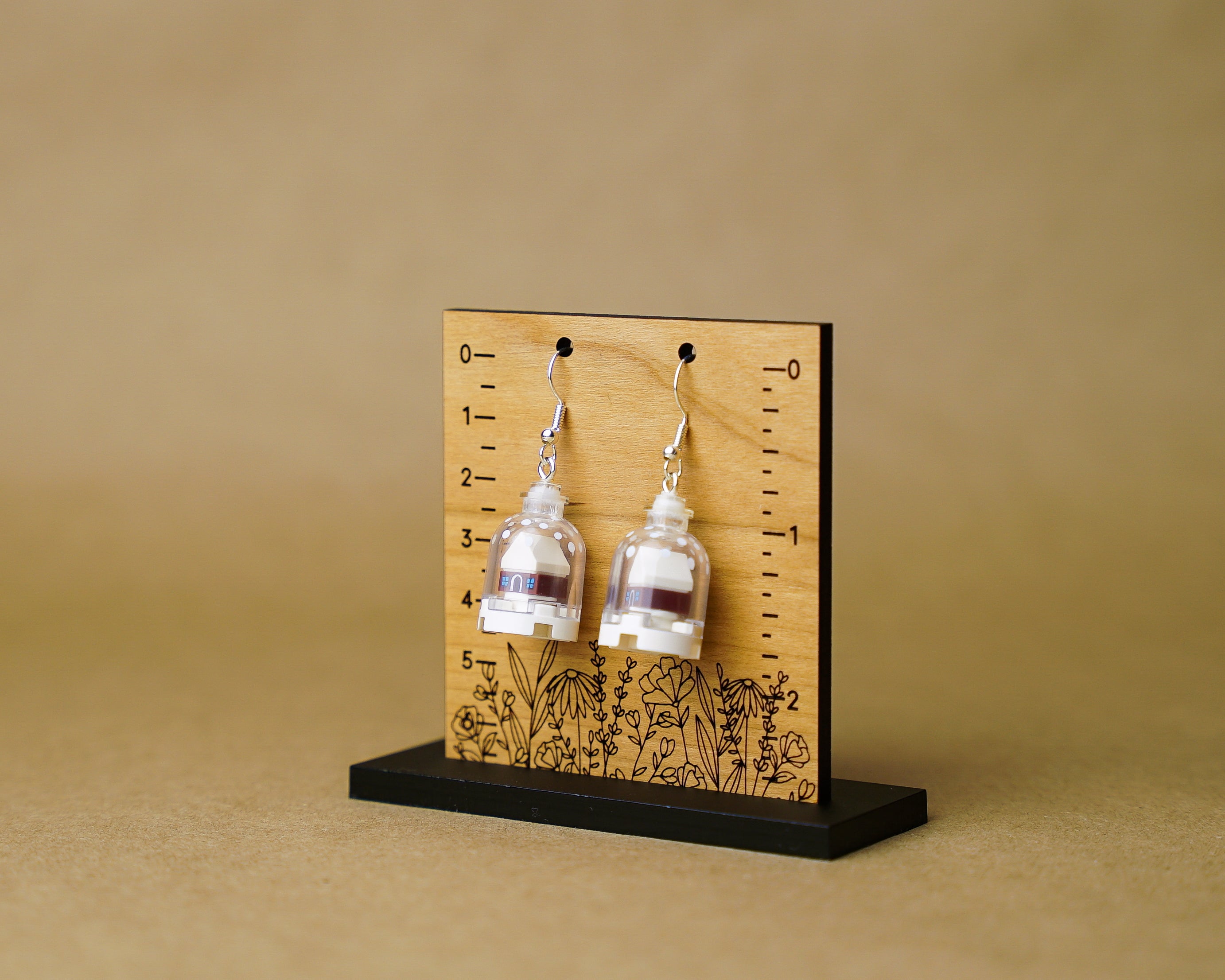 StudBee - Winter Snowglobe Holiday Earrings, Handmade with LEGO® Miniture Gingerbread House - StudBee