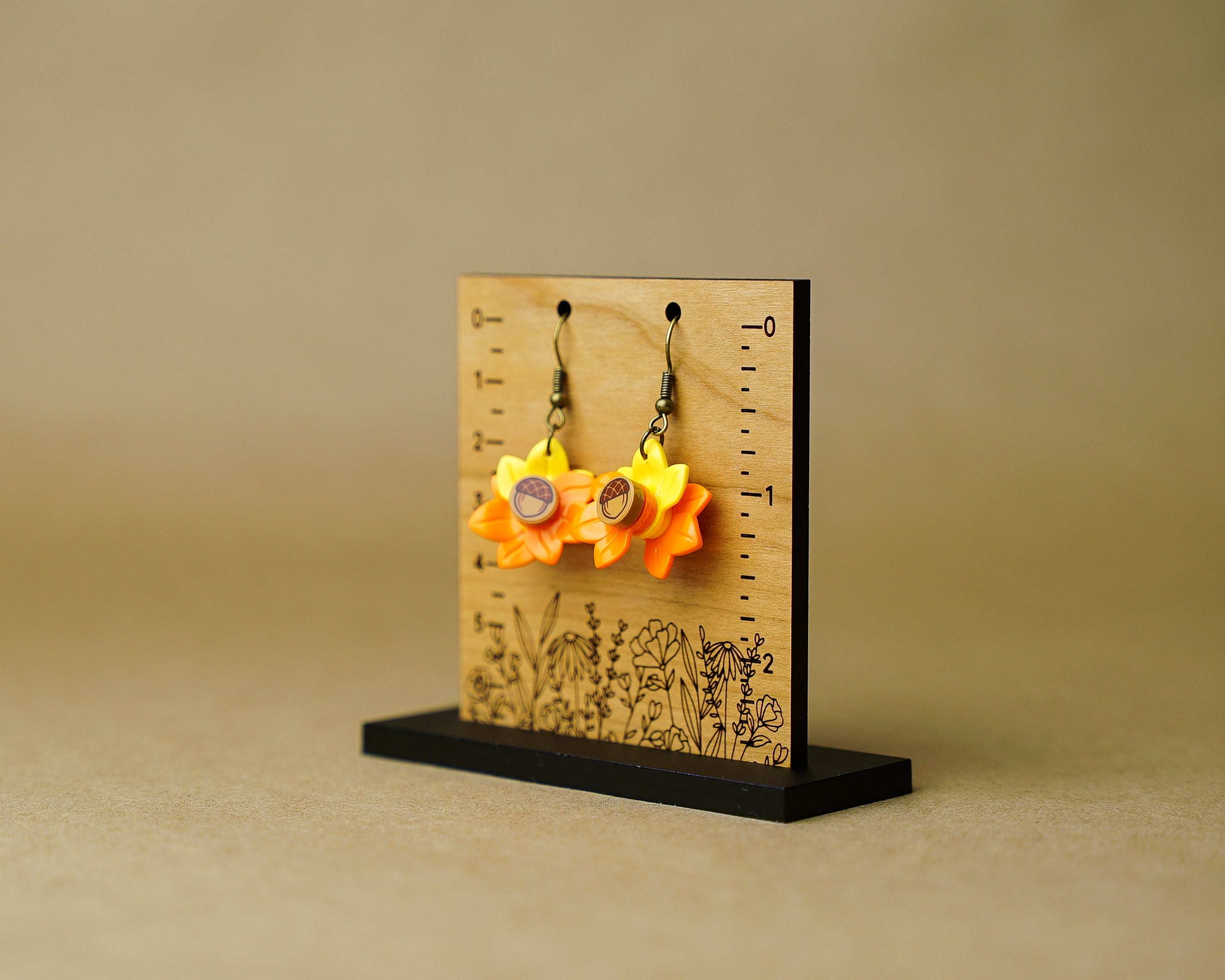 StudBee - Autumn Fall Leaves Dangle Earrings, Handmade with LEGO®Thanksgiving Acorn - StudBee