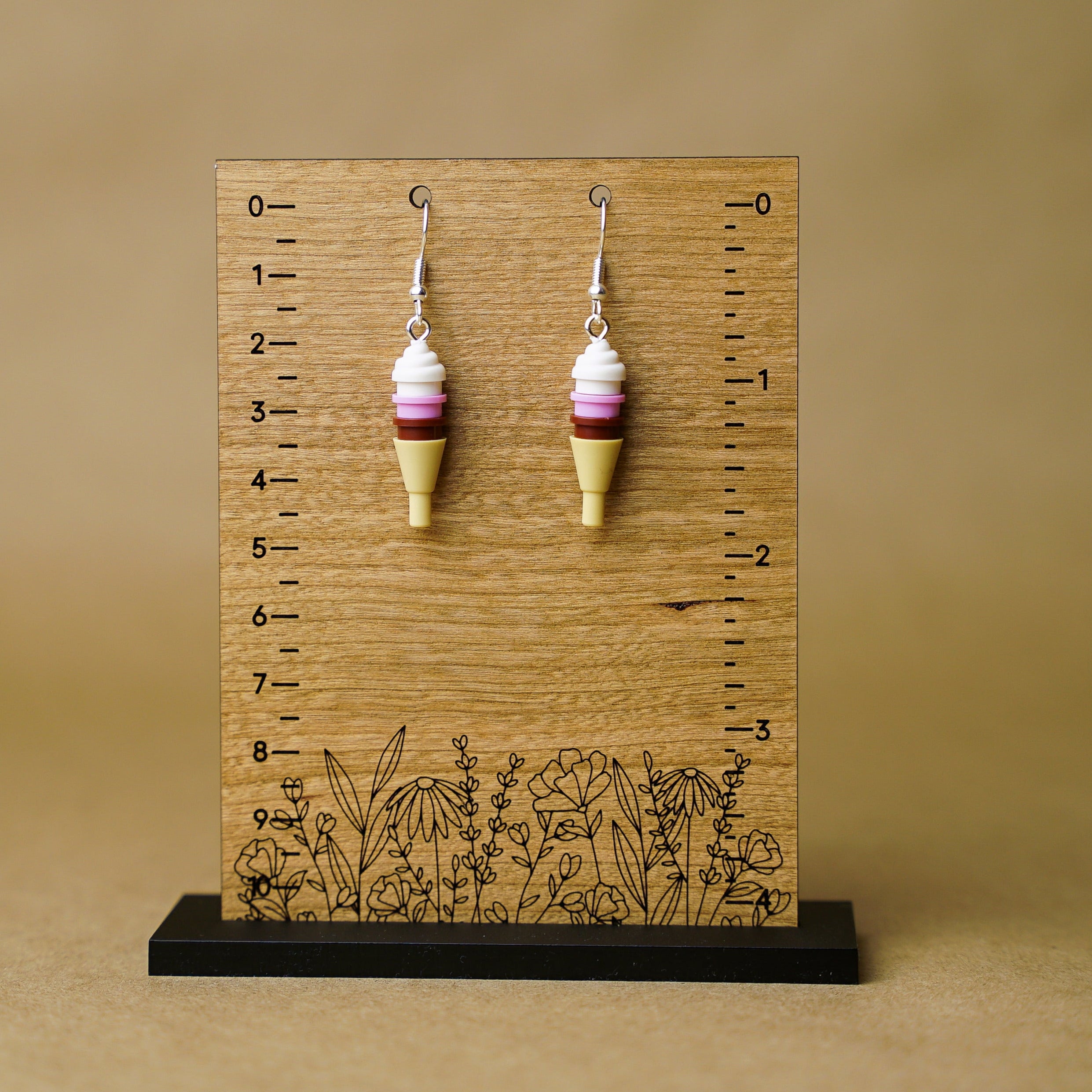 StudBee - Sweet Fun Ice Cream Cone Earrings, Miniature Pink Brown Summer Jewelry, Handmade with Lego®