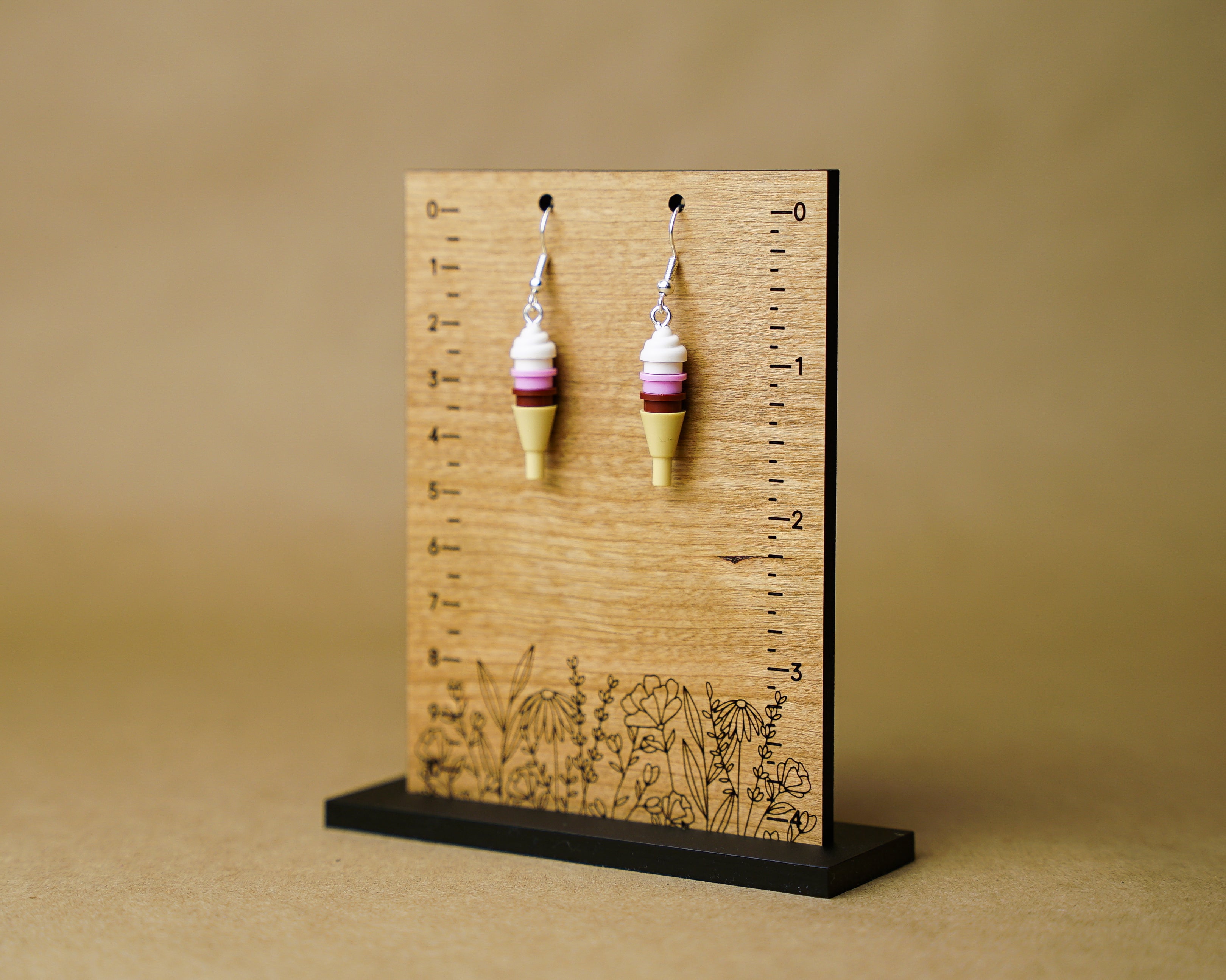 StudBee - Sweet Fun Ice Cream Cone Earrings, Miniature Pink Brown Summer Jewelry, Handmade with Lego® - StudBee