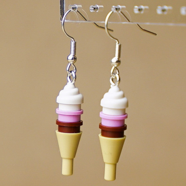 StudBee - Sweet Fun Ice Cream Cone Earrings, Miniature Pink Brown Summer Jewelry, Handmade with Lego® - StudBee