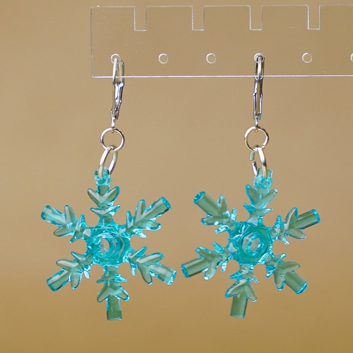 StudBee - Icy Blue Winter Snowflake Dangle Earrings, Handmade with LEGO® - StudBee