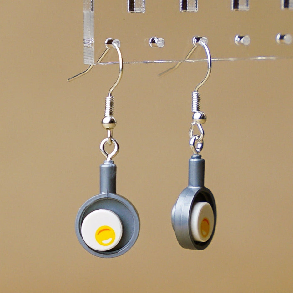 StudBee - Sunny Side Earrings, Miniature Fried Egg Cute Fun Food Breakfast Jewelry, Handmade with Lego® - StudBee