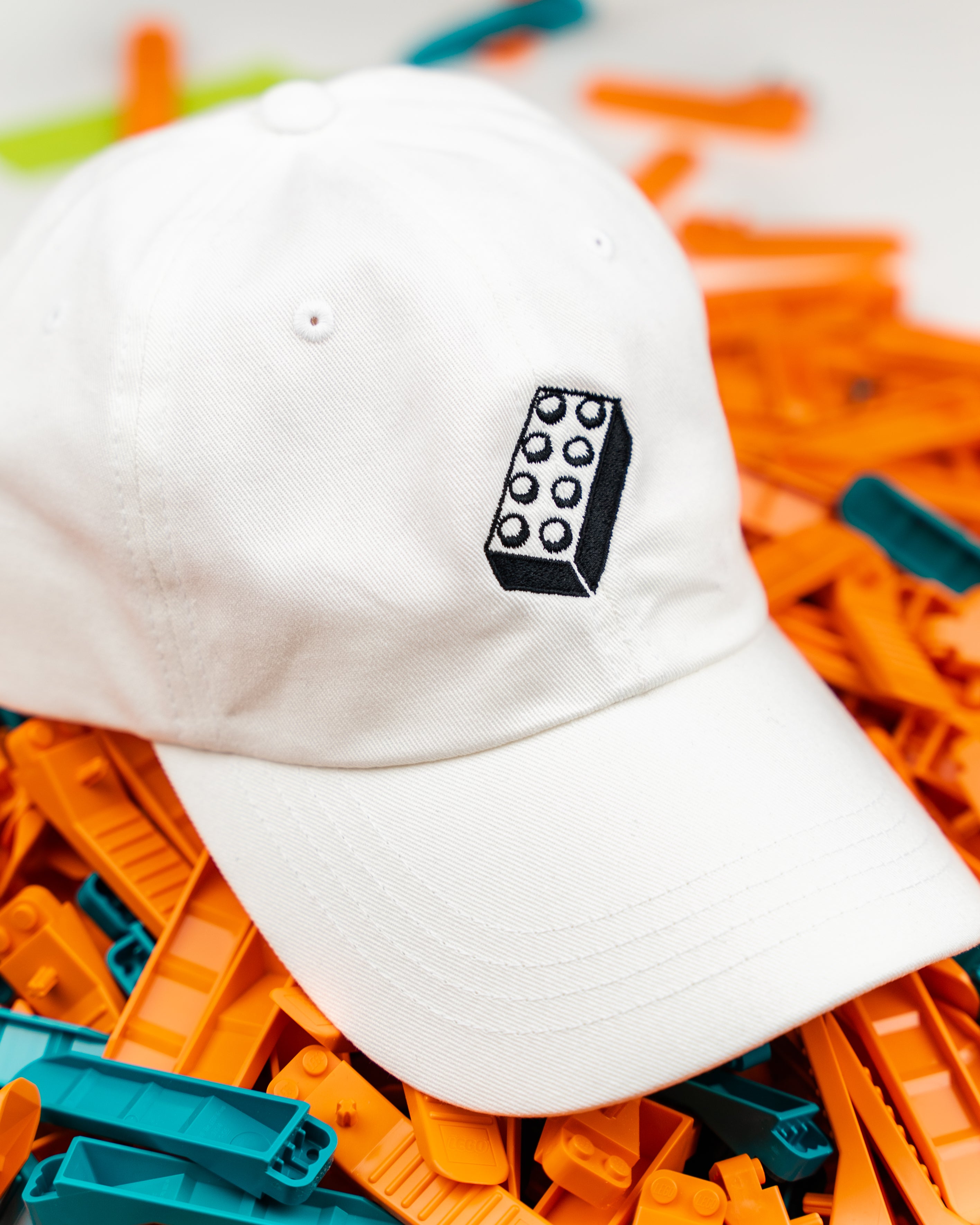 Embroidered dad cap with Lego design