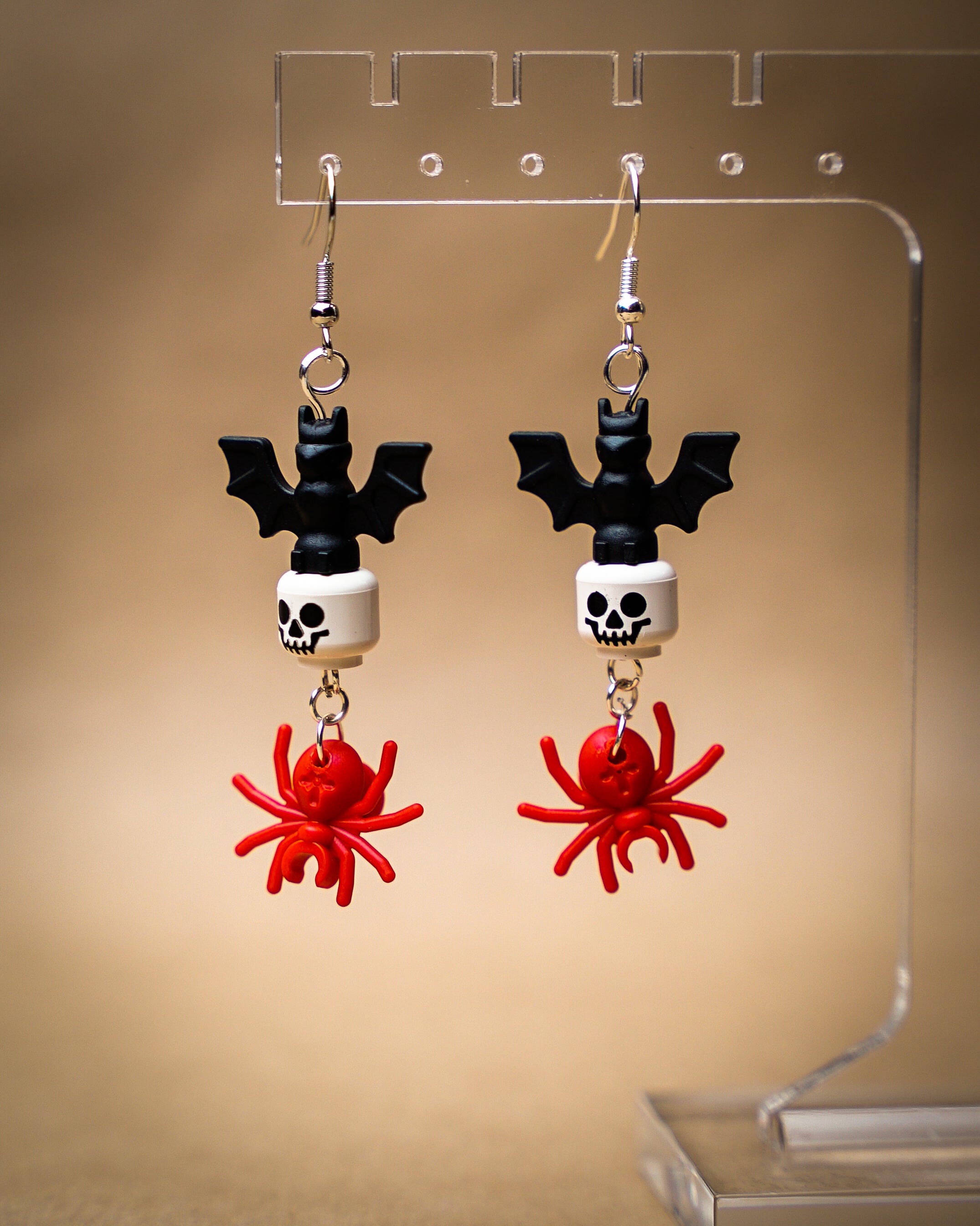 StudBee - Frightful Night Halloween Earrings with Bats, Skulls & Spiders | Handmade from Authentic LEGO® Bricks - StudBee